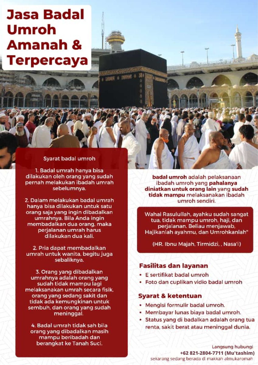Peri_Reis's tweet photo. Bismillah
Bagi yg berminat bisa Japri/dm kami ya. 
Insya Allah Amanah dan Sesuai sunnah dan tuntunan syariat.

@fadlizon @fahiraidris 
#Umrah #Travel #badal #sunnah 
No #ValentinesDay https://t.co/hpnkUCA4ho