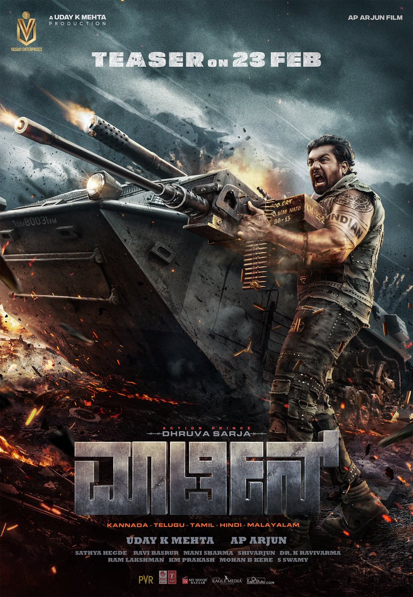 AP_Arjun_film's tweet photo. 𝐓𝐨𝐨 𝐄𝐧𝐨𝐫𝐦𝐨𝐮𝐬 𝐓𝐨 𝐇𝐚𝐧𝐝𝐥𝐞
 #𝐌𝐀𝐑𝐓𝐈𝐍 𝐈𝐍𝐃𝐈𝐀’𝐒 𝐁𝐈𝐆𝐆𝐄𝐒𝐓 𝐀𝐂𝐓𝐈𝐎𝐍 𝐒𝐀𝐆𝐀🔥

 #MartinTeaser On Feb 23rd

ಮಾರ್ಟಿನ್- మార్టిన్- மார்ட்டின்- 
മാർട്ടിൻ- मार्टिन🤩

#ActionPrince @DhruvaSarja  @I_am_Vaibhavi @ravibasrur @martinthemoviee

#jaihanuman💪 https://t.co/WO4MfoSTjS