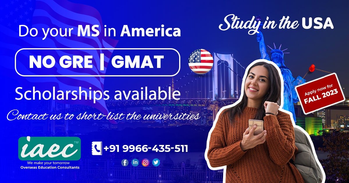 You can do your MS without GRE. Grab the opportunity and apply today.

#MSinusa #MSinamaerica #NOGRE #nogmat #scholarships #available #StudyAbraod #studyintheusa #iaecconsultant