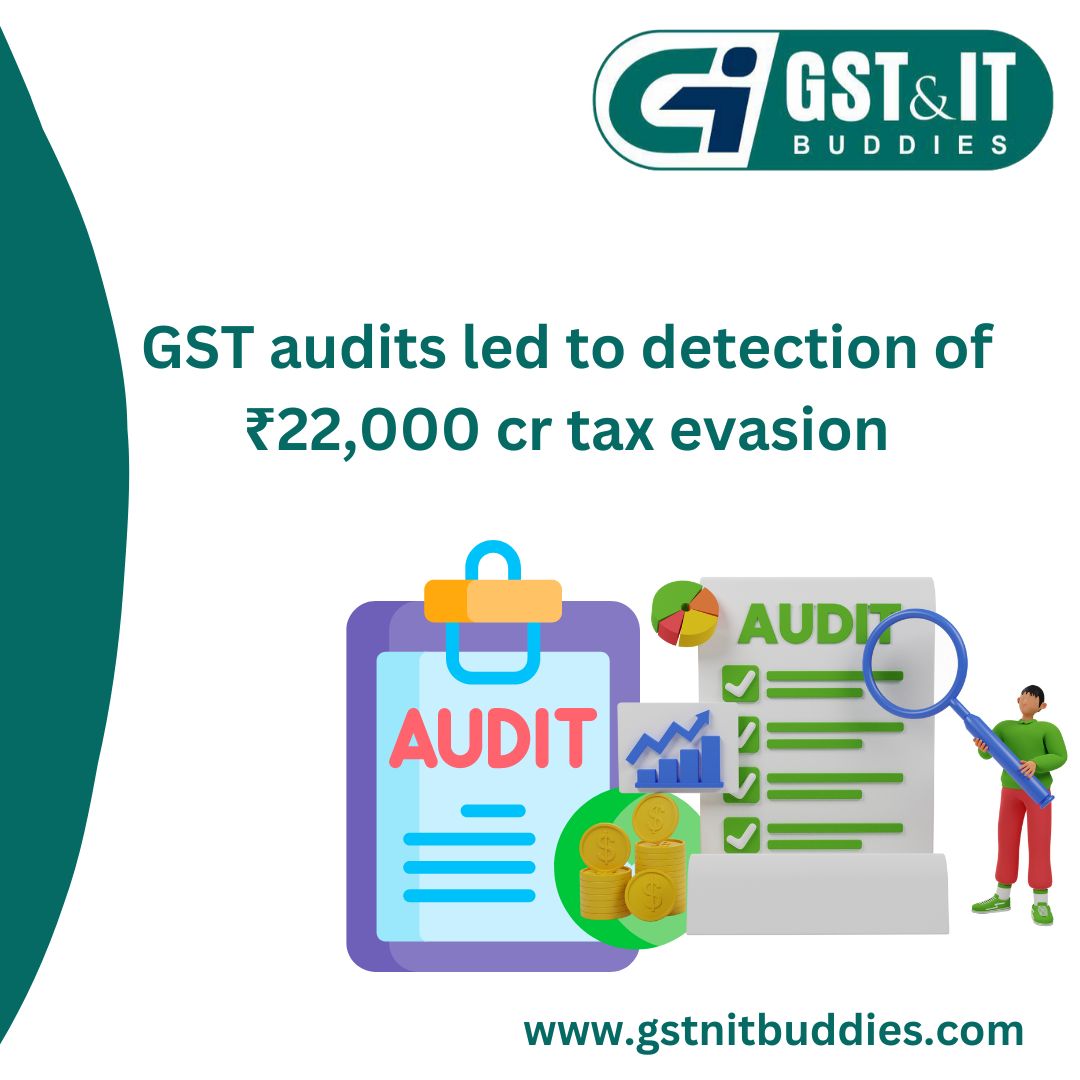 gst_itbuddies's tweet image. The GST audits undertaken by the indirect tax administration in the current financial year have led to the detection of ₹ 22,000 cr tax evasion from nearly 48,000 cases so far. #tcs #govtofindia #section206   #business #wealth #finance #gst #audits #tax gstnitbuddies.com