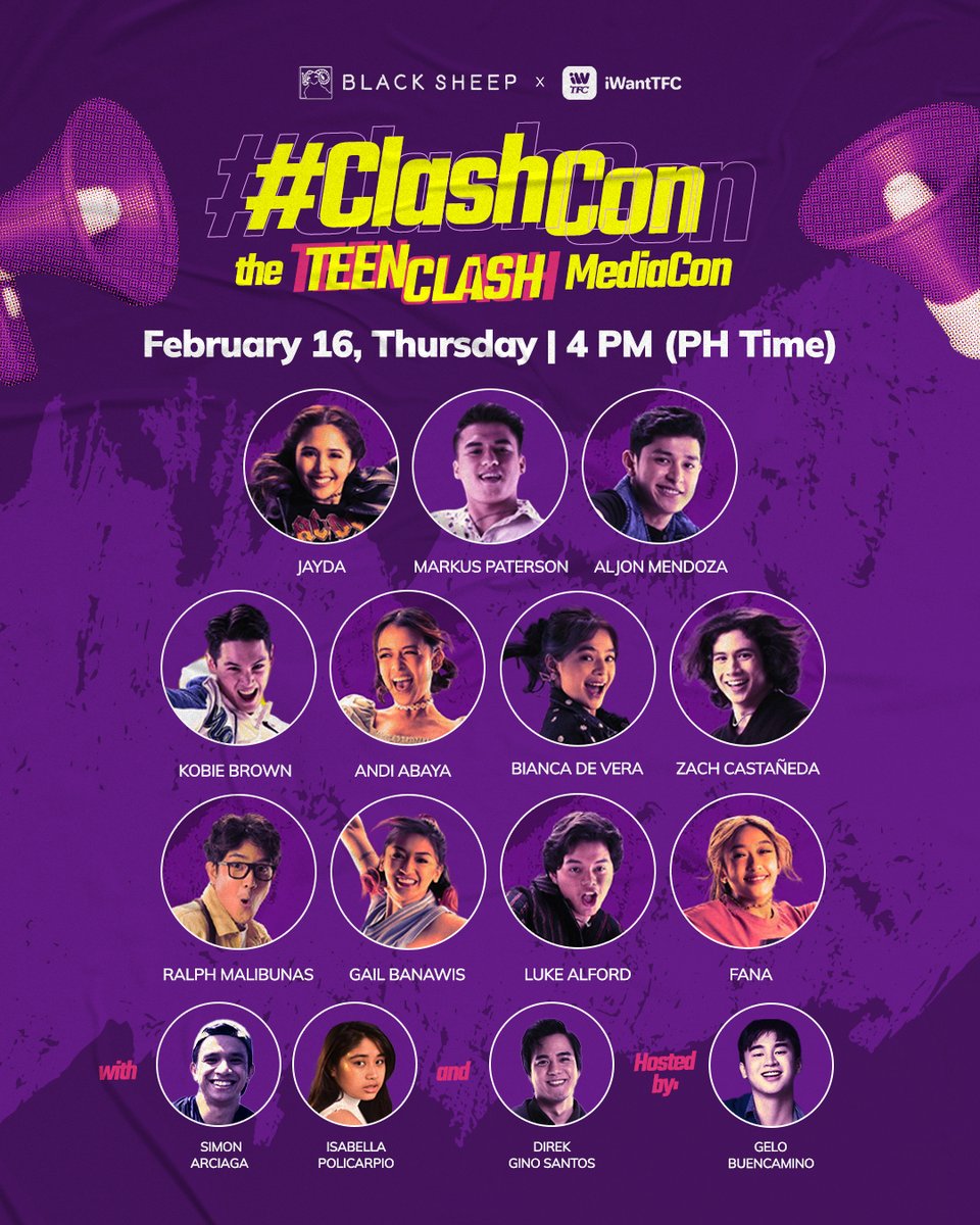ofc_iwant's tweet photo. ⚠️ ATTNTN CLASH-mates! ⚠️
hold on tight ‘cuz iz about to go down! see u at the #TeenClash CLASHCON tmrrw, FEB. 16 at 4PM with the cast &amp; creators!

Watch it LIVE on the @Black_SheepPH &amp; iWantTFC Facebook pages, BlackSheep YT channel &amp; other ABS-CBN social media accounts! https://t.co/zlq013woT8