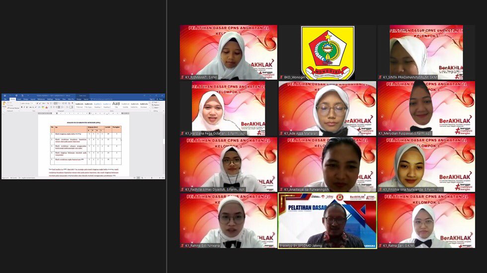 bkpsdmwonogiri's tweet photo. Penyampaian materi agenda 1b Sikap Perilaku Bela Negara Latsar CPNS angkatan 21 Kab. Wonogiri pola kerjasama dng BPSDMD Prov Jateng https://t.co/aowYuYxgmk