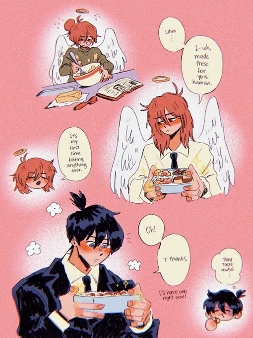 happy valentines day‼️‼️‼️✨💝💖🫶💝🍪 one of my akiangel headcanons is that angel cant cook or bake 🤝🤝 but he still tries,,,,,,, for aki,,,,,,, 