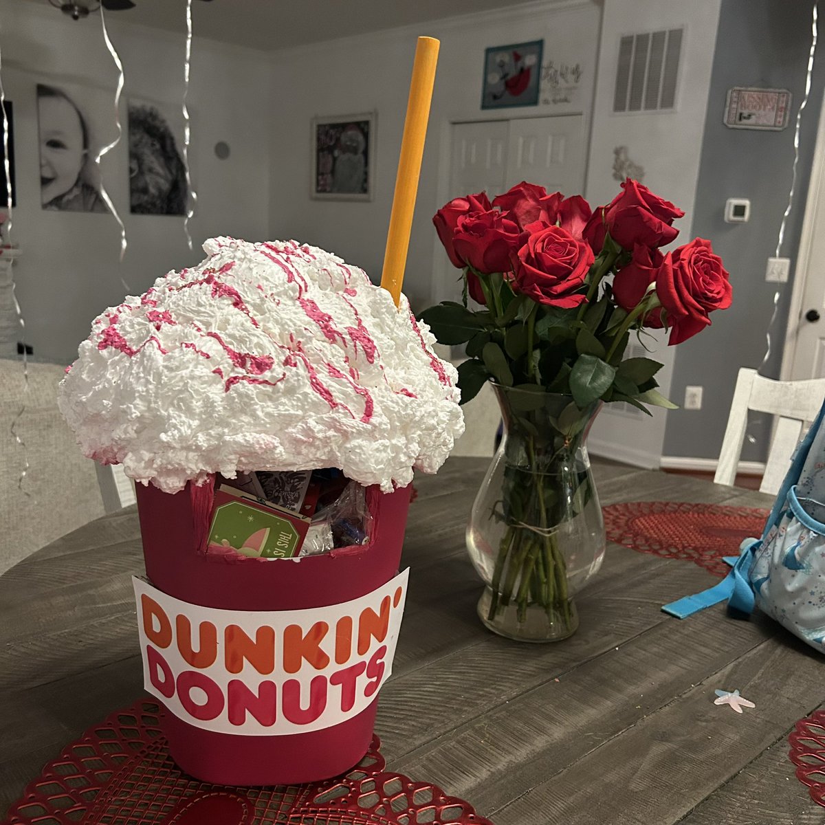 When we have to make a Valentine collection box for school, we make it a <a href="/dunkindonuts/">Dunkin'</a> strawberry coolata. 🍩 ☕️ ❤️
