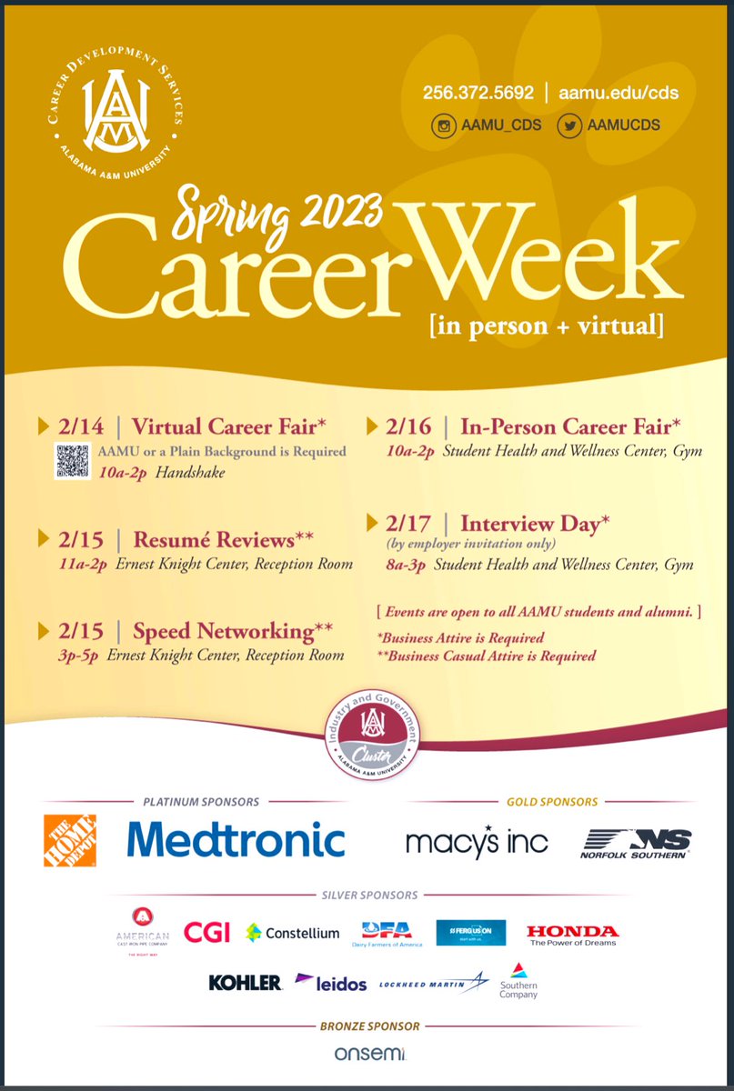 AamuClass's tweet photo. It’s Career Week! If you need an outfit for Thursday, please visit us in 211 Buchanan and shop our free Winners Wardrobe. #aamu https://t.co/7KGg4UBz6r