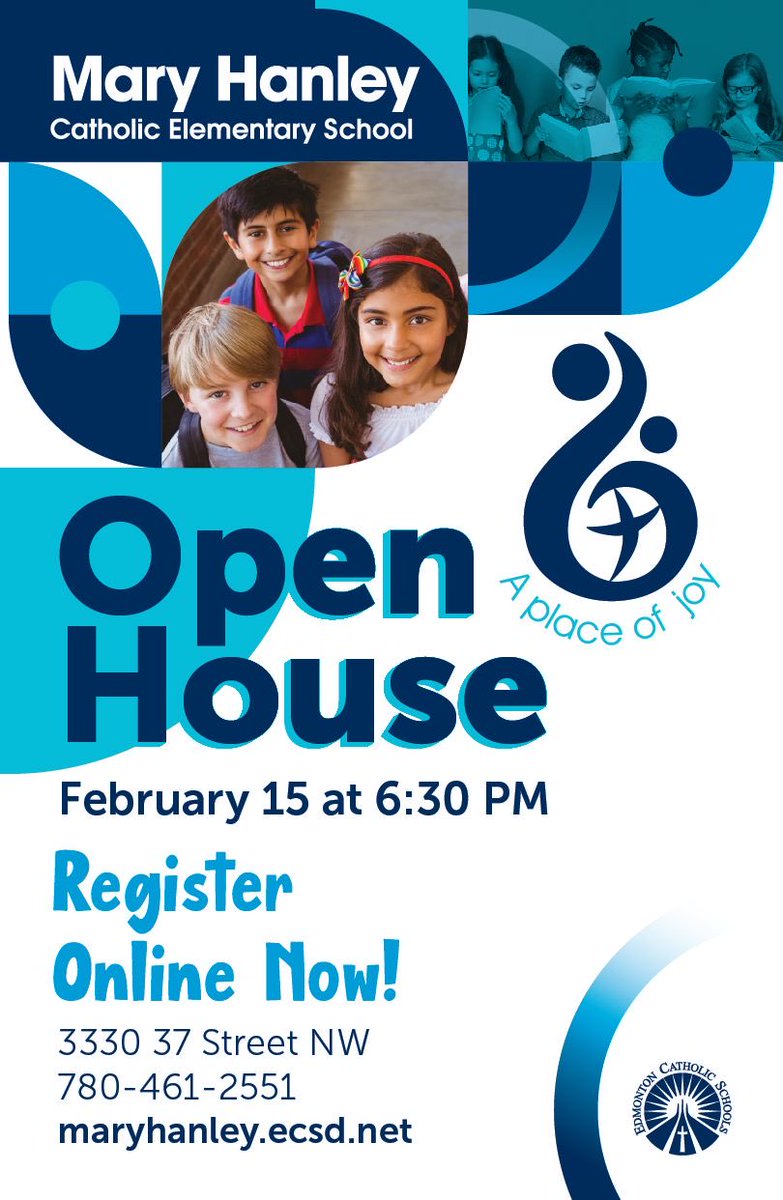 A reminder to join us at our Open House on Wednesday, February 15th at 6:30 pm. #ECSD #YEGschools #yegmoms