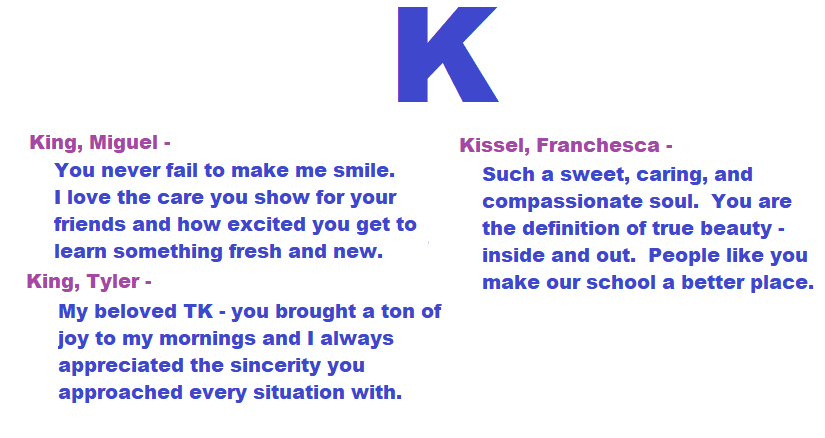 Letter K tonight!