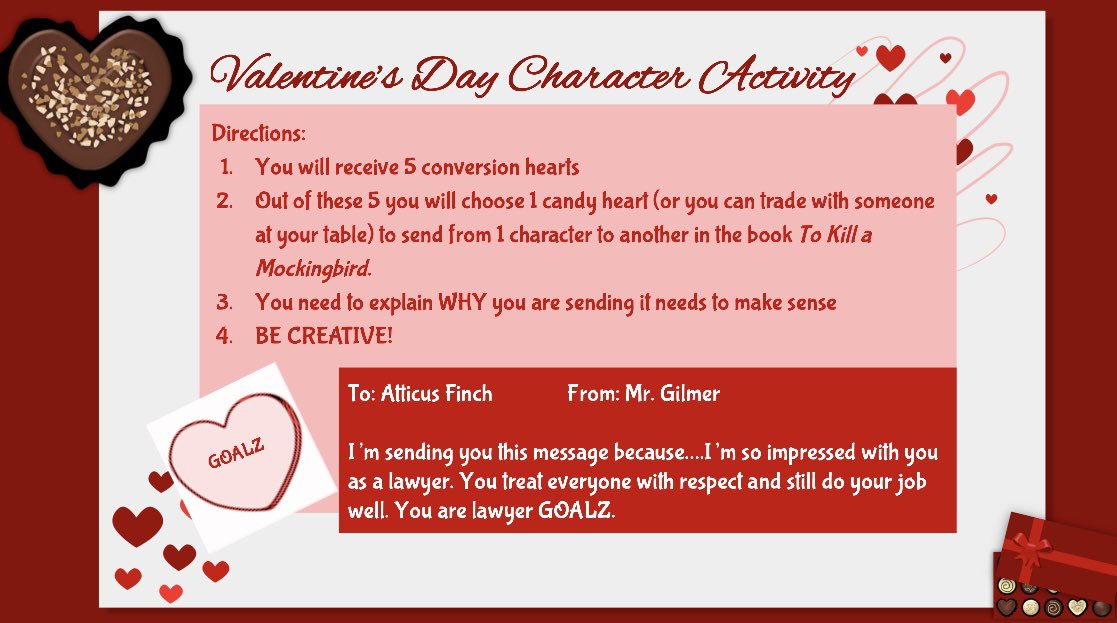 Soperclassroom's tweet image. Some quick and easy Valentine’s Day activities in room 516. Thanks for the conversation heart inspiration, @Miz_Adams #aplitchat #2ndryEnglish