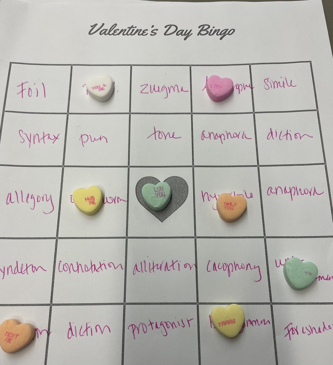 Soperclassroom's tweet image. Some quick and easy Valentine’s Day activities in room 516. Thanks for the conversation heart inspiration, @Miz_Adams #aplitchat #2ndryEnglish