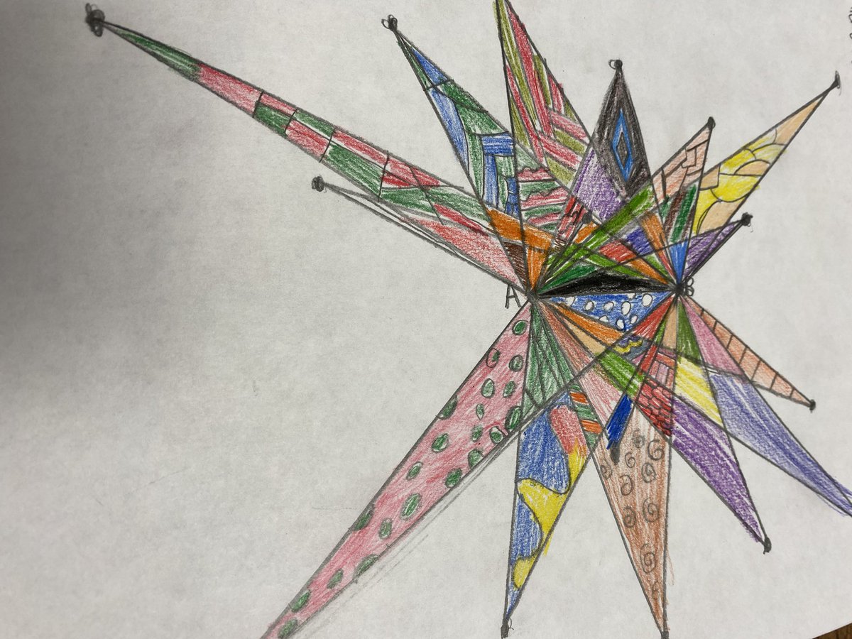 Students made geometry stars to explore lines and angles.