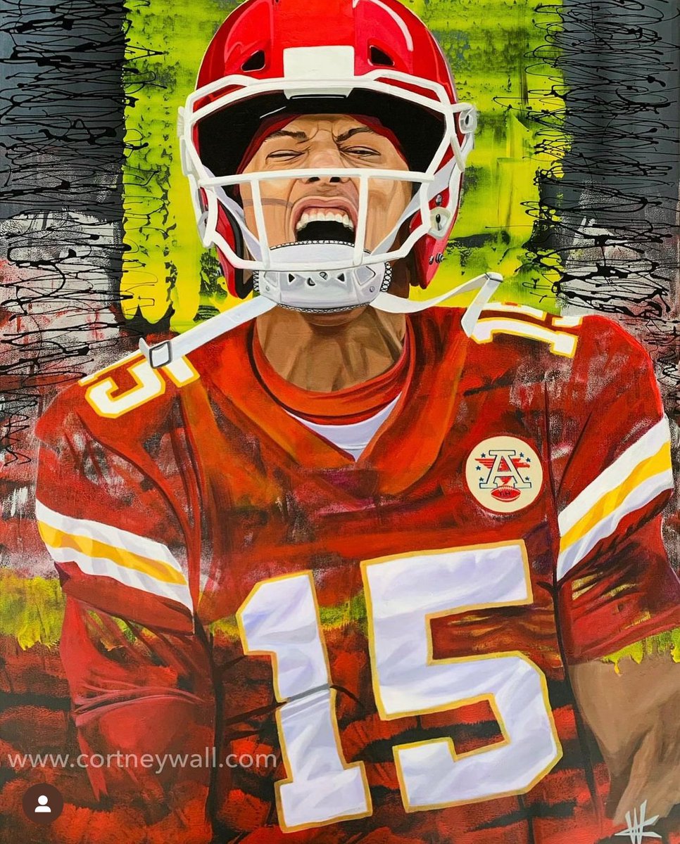 cortneywall's tweet photo. Congratulations to the @Chiefs and SB MVP @PatrickMahomes ! This painting was created using a football. I love bringing athletes to life using the equipment of the game to paint them ! @nfl @fox4kc @kmbc @sportsdailykc
#superbowl #PatrickMahomes #football #NFL https://t.co/ThnpL0xUyw