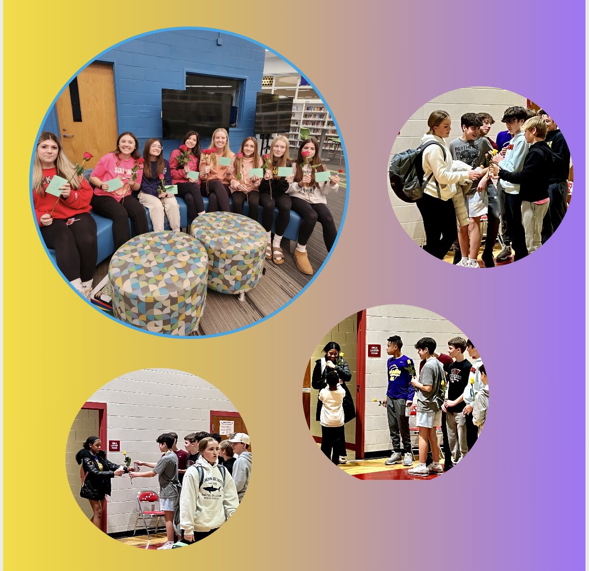 Panthers supporting Panthers. 💜 💛 Our 8th grade basketball team showing their appreciation of our Cheer team and 8th gd girls basketball team at their NLL semifinal game tonight.