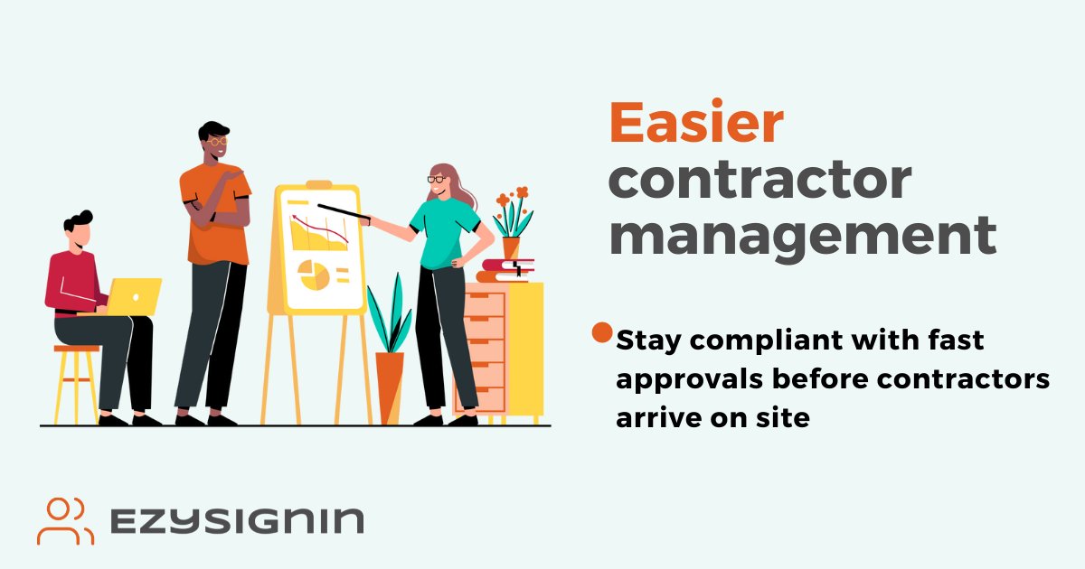 Using contractor management software helps reduce time and keeps everyone safer at work.

Learn more: ezysignin.com/product/contra…

#facilitiesmgmt #logbookapp #contractormanagementsoftware #workplacecompliance #visitorscreening #visitormanagementapp #visitormanagementsystem