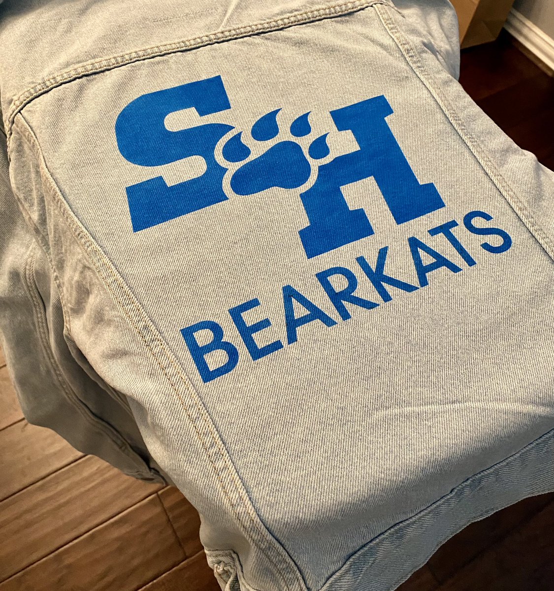 mltrujillo31's tweet photo. Custom Sam Houston State denim jacket. Eat ‘em up Kats! https://t.co/FtFHSFpR6l