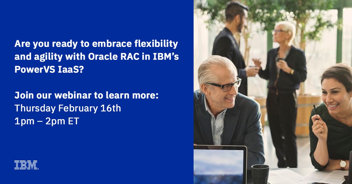 dabmtbski's tweet photo. 2 days left! Join us Thursday February 16th at 1PM ET to learn how to deploy Oracle RAC in IBM’s off-prem PowerVS environment.  Register now at: https://t.co/ECP96BppsB #PowerSystems #IBMPowerSystems https://t.co/5NHFlzXpkm