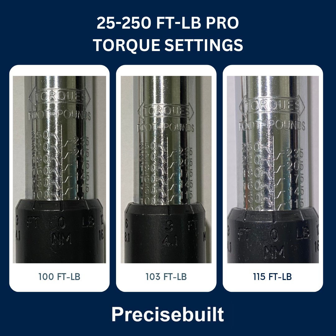 precisebuilt's tweet image. Torque Settings on our 1/2" DR. 25-250 FT-LB Pro Torque Wrench

#torquesettings #example #footpounds #ftlb #250ftlbs #precisebuilt #click #torquewrench #torque #wrench #tools #handtools #torquing