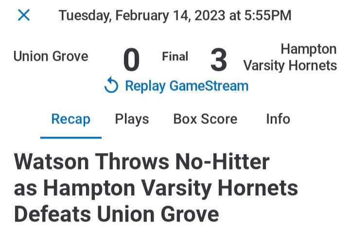 HornetHardball's tweet photo. Great Job Hornets!! 
First time ever in school history defeating Union Grove! https://t.co/dhhicSBjUx