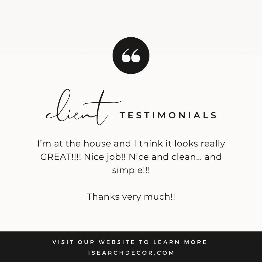 iSearchDecor's tweet photo. #clienttestimonial 
Nothing is more rewarding then to get client feedback such as this. Turning visions into reality is what we do! If you are thinking about staging your property, we would love to talk further about how to turn your vision into a reality ✨ https://t.co/JSuAyClBDH