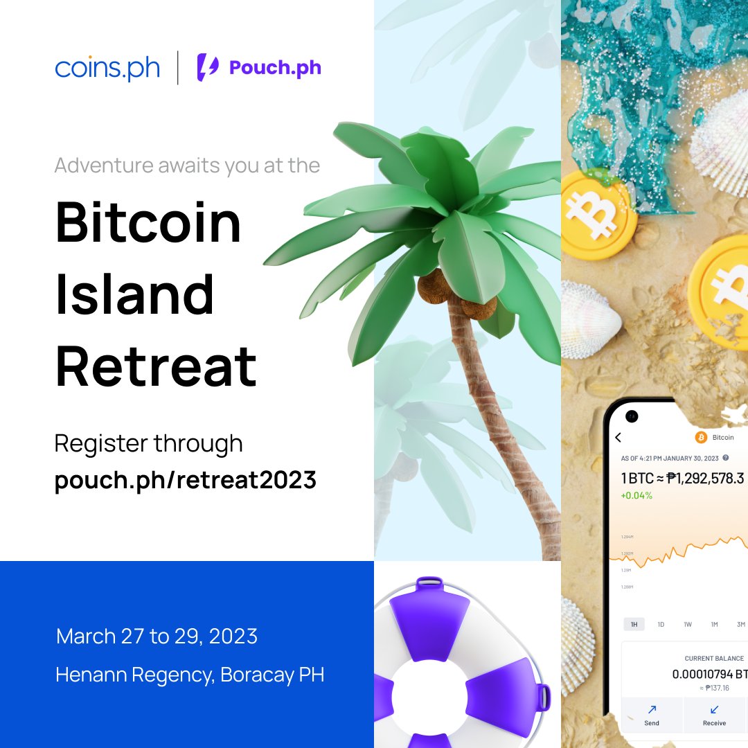 Coins.ph (@coinsph) on Twitter photo Hey, Bitcoiners! Time to expand your network by winning an entry pass to the country's first-ever Bitcoin Island Retreat in Boracay with <a href="/Pouch_PH/">Pouch.ph</a>! 🏖️ #BitcoinIslandXCoins
How to Join
1️⃣ Follow <a href="/coinsph/">Coins.ph</a> on Twitter
2️⃣ Follow <a href="/BitcoinIslandPH/">Bitcoin Island Philippines 🇵🇭</a> on Twitter
3️⃣ Retweet this tweet Hey, Bitcoiners! Time to expand your network by winning an entry pass to the country's first-ever Bitcoin Island Retreat in Boracay with <a href="/Pouch_PH/">Pouch.ph</a>! 🏖️ #BitcoinIslandXCoins
How to Join
1️⃣ Follow <a href="/coinsph/">Coins.ph</a> on Twitter
2️⃣ Follow <a href="/BitcoinIslandPH/">Bitcoin Island Philippines 🇵🇭</a> on Twitter
3️⃣ Retweet this tweet