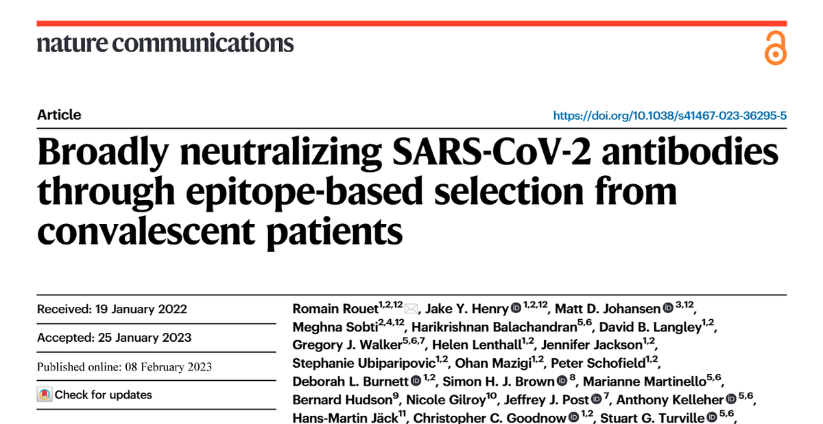 Great start to the year with fantastic work by <a href="/mattdjohansen/">Matt Johansen</a> in <a href="/NatureComms/">Nature Communications</a> on how broadly neutralizing antibodies overcome SARS-CoV-2 Omicron antigenic shift:
rdcu.be/c5y4d