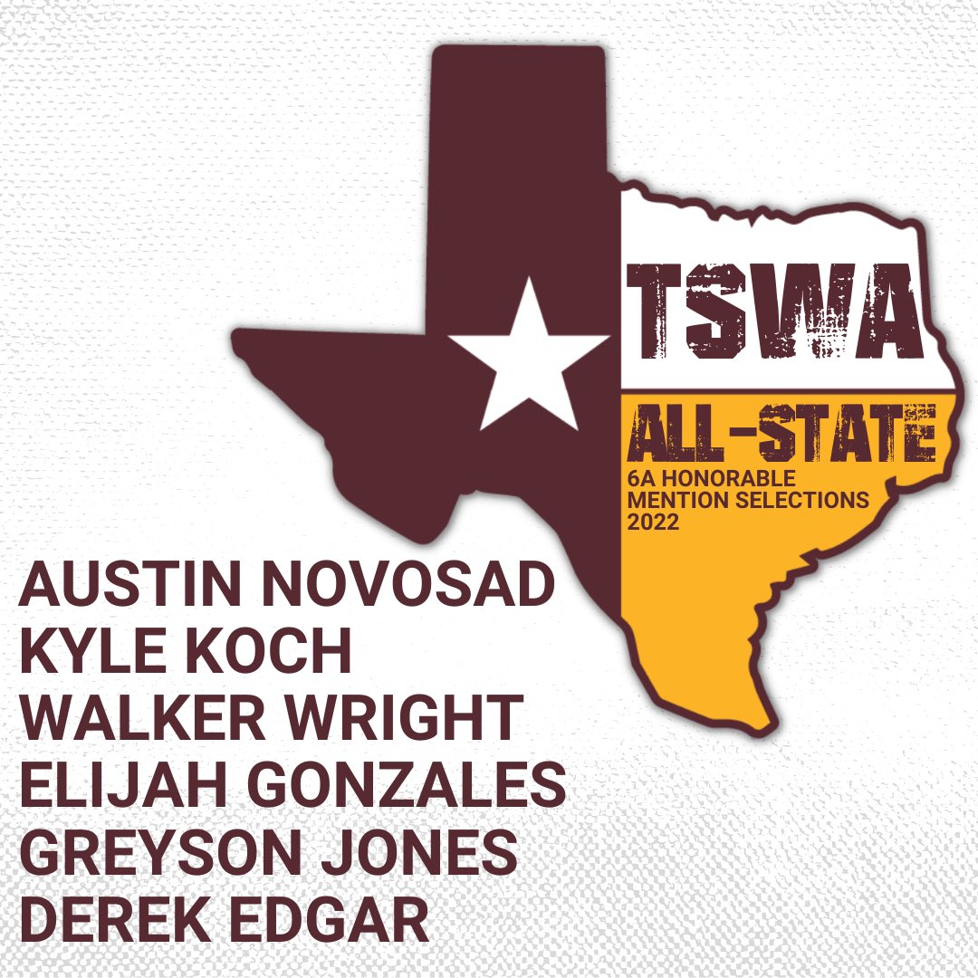 2022 TSWA 6A All-State 

Congratulations to Austin, Kyle, Walker, Elijah, Greyson, and Derek for being named Texas Sports Writers Association All-State Honorable Mention selections. #TPD #DripFB #txhsfb