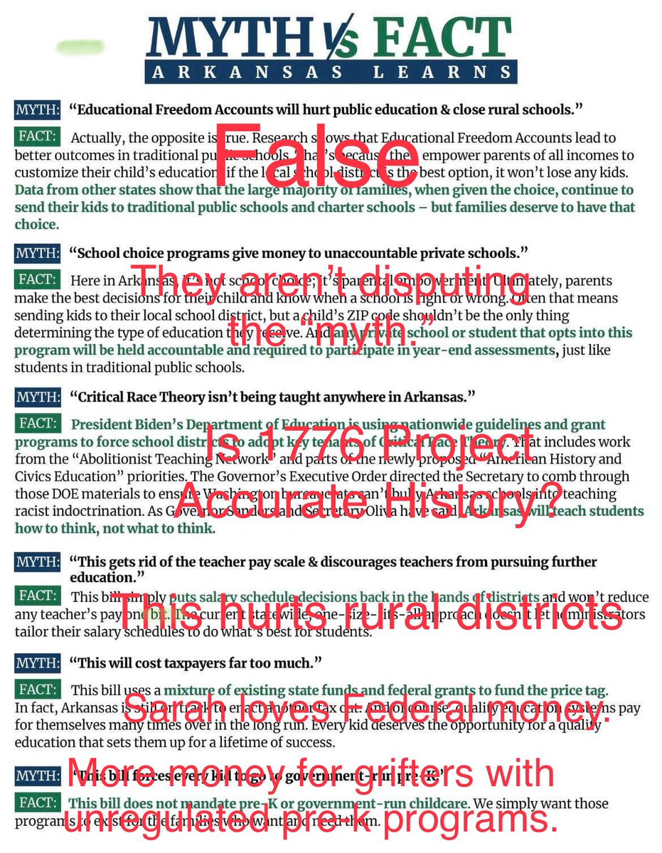 McclaneVeronica's tweet photo. Look at “alternative facts” @SarahHuckabee trying to push more scams on #Arkansas. I fixed your little handout…You are a grifter, and we aren’t buying your lies.  #VouchersAreAScam #PayAREducators https://t.co/nnE6IgxFhC
