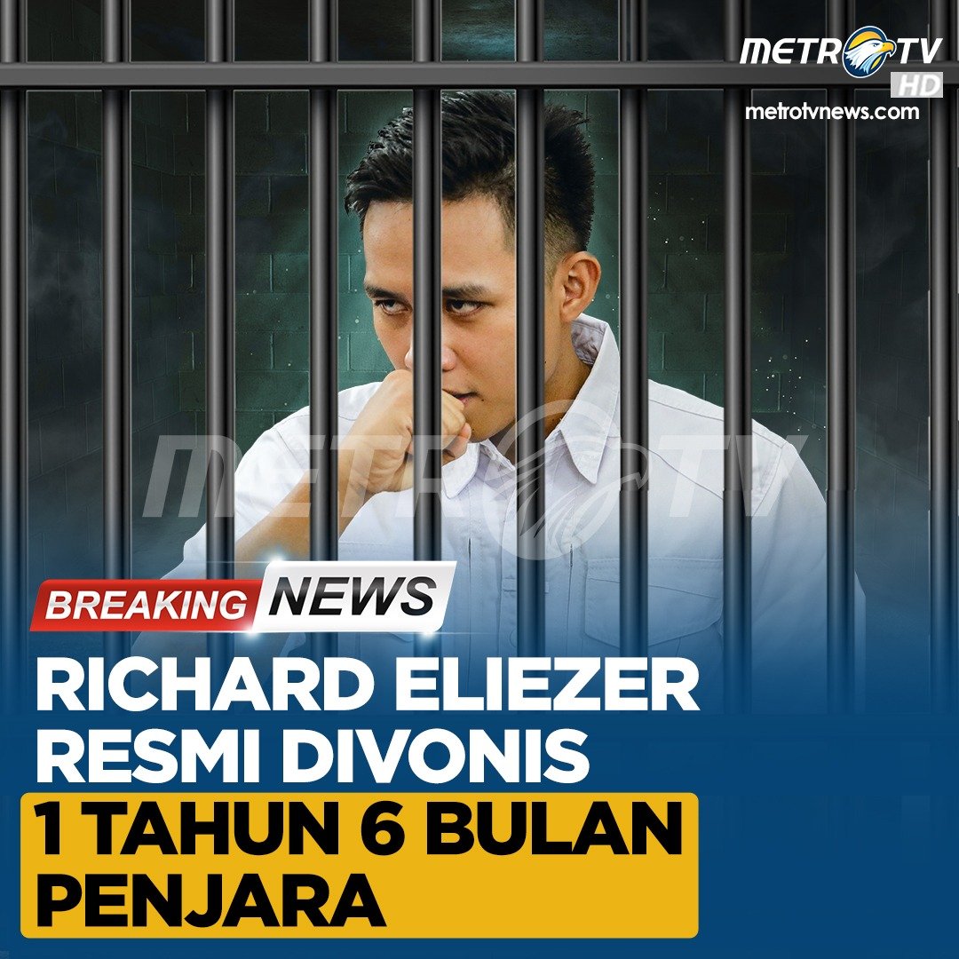 #BREAKINGNEWS Richard Eliezer divonis 1 tahun 6 bulan penjara oleh Majelis Hakim dalam persidangan pada Rabu (15/2/2023) atas kasus pembunuhan berencana terhadap Brigadir Yosua.

#ferdysambo #vonisferdysambo #BrigadirYosua #richardeliezer #PutriCandrawathi #RickyRizal #KuatMaruf