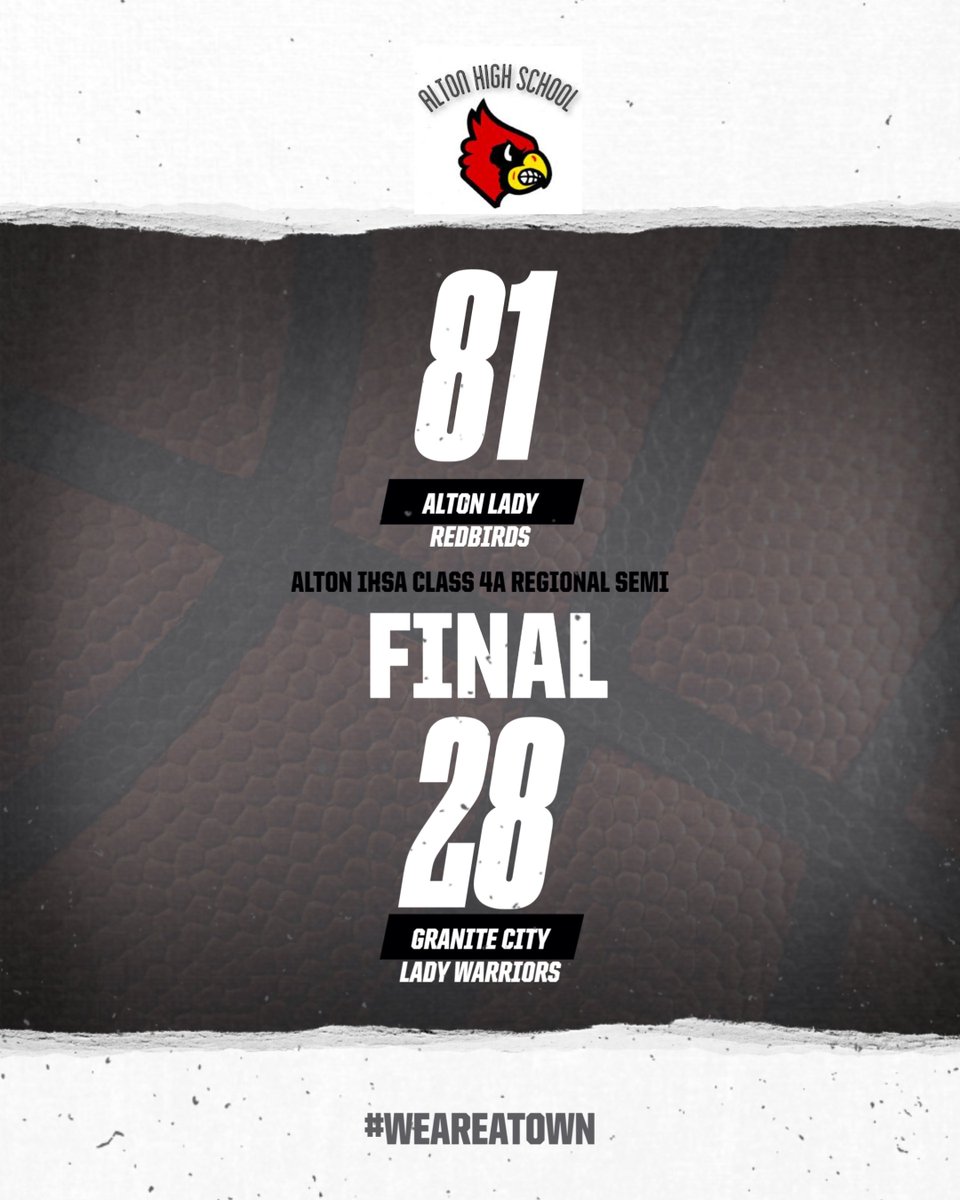Final from Alton and Lady Redbirds move on to the IHSA Regional Final. Will host Quincy on Thursday. 7 pm start time. Gates open at 6 pm. <a href="/AHS_Redbirds/">Alton High School</a> <a href="/GCHS_Warriors/">GCHS Warriors</a> <a href="/qhsathletics172/">QHS Athletics</a>
<a href="/AltonWbb/">Alton Girls Basketball</a>
<a href="/STLhssports/">STLhighschoolsports</a>