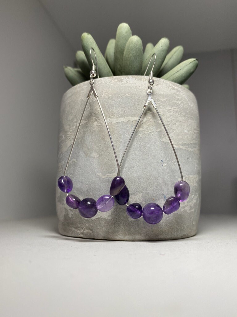 Excited to share the latest addition to my #etsy shop: Amethyst Stone Earrings etsy.me/3XEU00E #purple #amethyst #unisexadults #stainlesssteel #teardrop #amethyststone #love2jewelry #purpleearrings #amethystearrings #love2jewelry