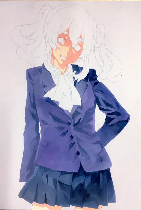 コミックヘヴンの色紙の制服の皺描いてる。(h 