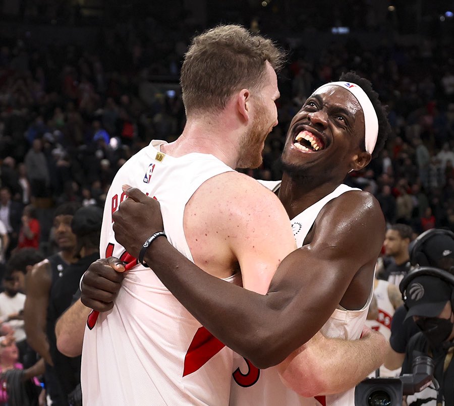 Smiles from Spicy P and Jakob Poeltl as Raps beat Magic in an energetic match. #wethenorth #torontoraptors #smiles #toronto #sportsphotography #spicyp