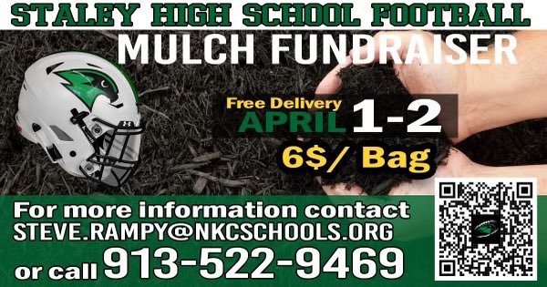 StaleyFootball's tweet photo. Spring is right around the corner! Get all your mulch needs from Staley Football. You can order now and delivery is April 1st &amp; 2nd! You can use the link to order. https://t.co/XMmSN3L8vw  Thank you for all your support! #StaleyStrong https://t.co/CYaT5ylDuc