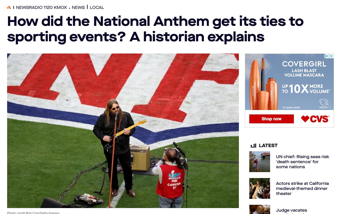 Great conversation on @kmoxnews in St. Louis about the #SuperBowl #Anthem and the history of 'The Star-Spangled Banner' in sports. audacy.com/kmox/news/loca… #UMichArts @wwnorton #USHistory