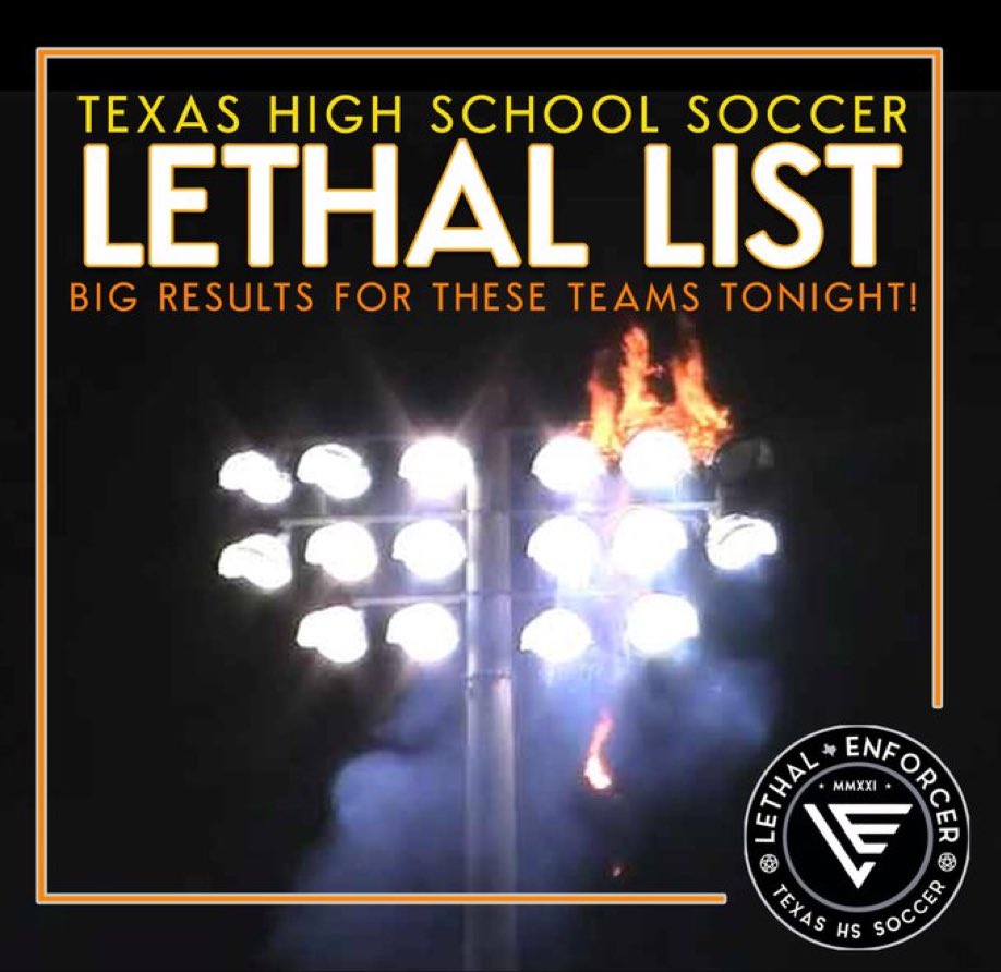 🔥TUESDAY’S LETHAL LIST🔥

1️⃣ <a href="/LJacketsSoccer/">RHS Lady Jackets Soccer</a>
2️⃣ <a href="/Estacado_soccer/">EHS Girls Soccer</a>
3️⃣ <a href="/AHS_Women_Soc/">Abilene Lady Eagle Soccer</a> (again!)
4️⃣ <a href="/HHS_HippoSoccer/">Lady Hippo Soccer</a>
5️⃣ <a href="/McCallumBoysSoc/">McCallum Boys’ Soccer</a>
6️⃣ <a href="/Ellison_Soccer/">Ellison Eagle Soccer</a> 
7️⃣ <a href="/HoneybeeSoccer/">Honeybee Soccer</a>
8️⃣ <a href="/PackSoccer/">Lufkin Pack Soccer</a>
9️⃣ <a href="/Mexia_Athletics/">Mexia Blackcats</a>
🔟 <a href="/franklin_boys/">Franklin Boys Soccer</a>
🔥<a href="/SoccerMidland/">Midland High Soccer</a>
🔥<a href="/socboyssoccer/">South Oak Cliff Boys Soccer</a> 
🔥<a href="/BHSBearSoccer/">Brownsboro Bearette Soccer</a>