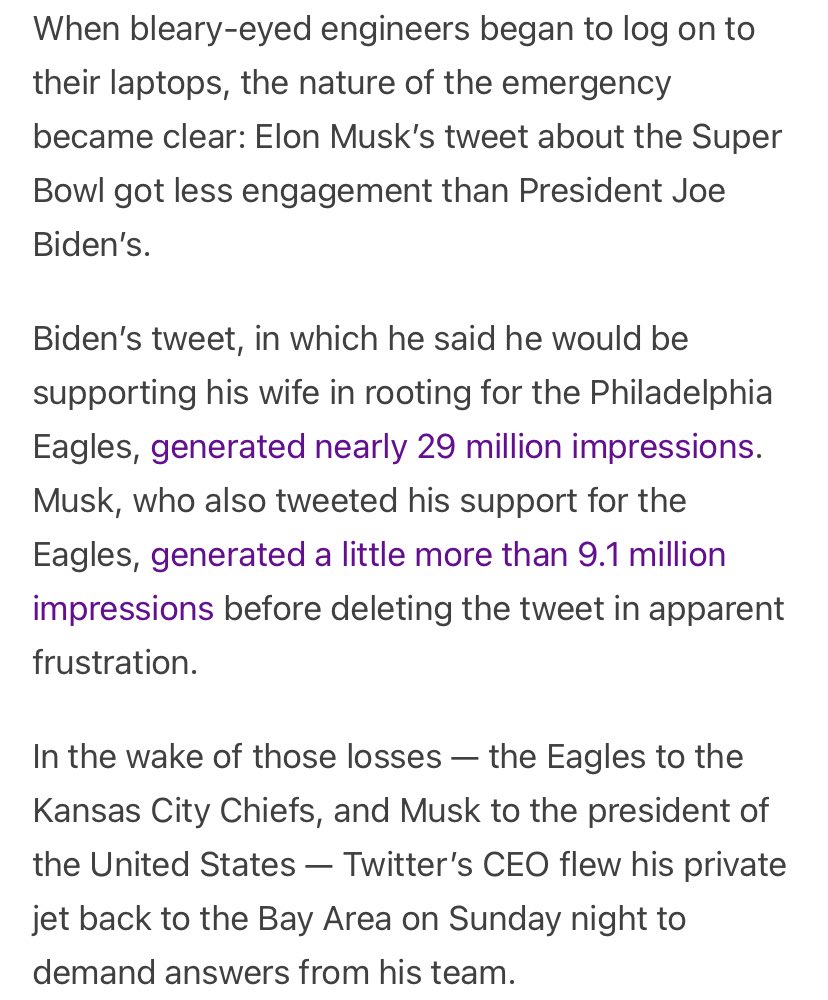 MattBinder's tweet image. i assumed that Elon Musk deleted his Super Bowl tweet because the Eagles lost 

turns out it was way more pathetic than that  open.substack.com/pub/platformer…