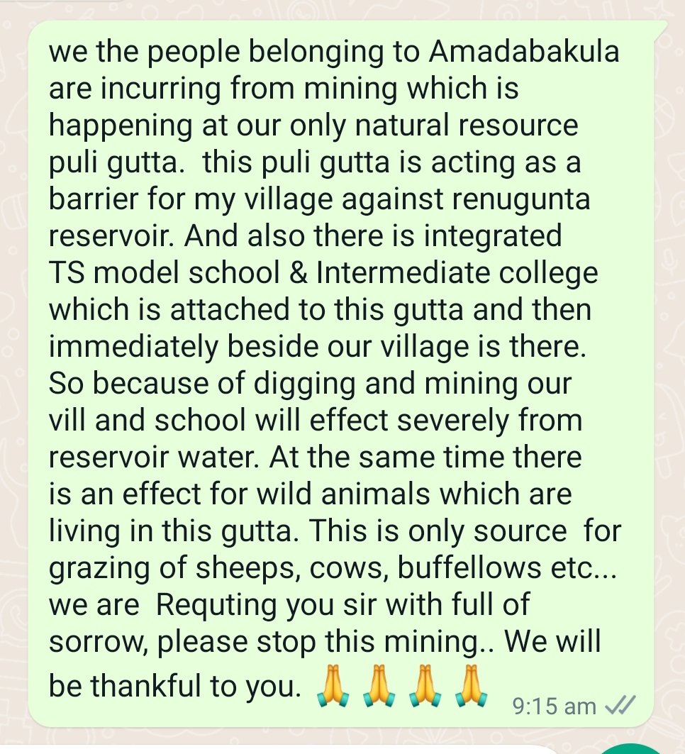 ramanjaneyuluu_'s tweet photo. Respected @KTRBRS  sir

We the people belonging to Amadabakula are incurring from mining which is happening at our only natural resource puli gutta... Full details in image.
https://t.co/GakP6QgdGL https://t.co/R47pYPqt0k