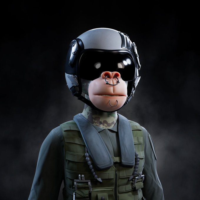 TankMan33169's tweet photo. ➡️What is a @BullsApesProj Dynamic NFT?

➡️It is an NFT that you can change all aspects of it

➡️Here I started with a camo body ape and added a flight suit and pilot helmet

➡️Then changed out the facial expression with a cigar

➡️Then swapped the cigar for a toothpick

➡️Then added a rocket launcher

➡️There are no limits and every aspect of the Ape can be changed. Fur, eyes, facial expression, clothing, and accessories to name a few

➡️All done on our website then minted as a new NFT that lives on the blockchain

🚀Oh and you can change it even after minting over and over again