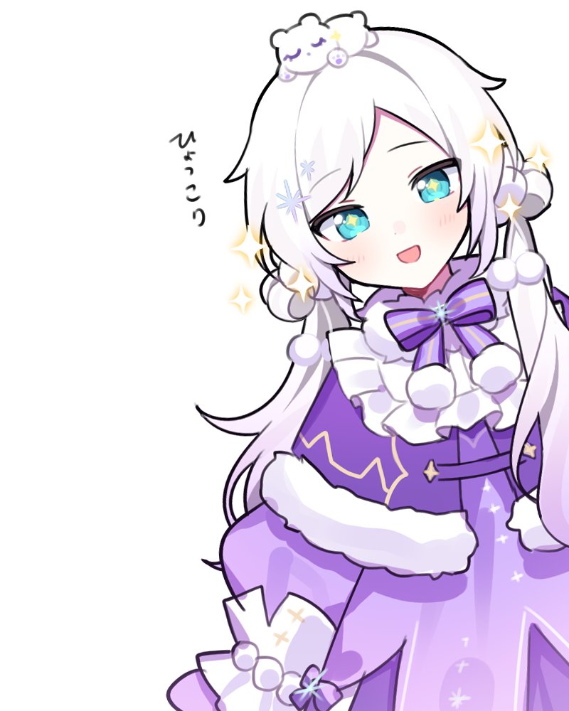 1girl smile purple dress white hair dress twintails white background  illustration images