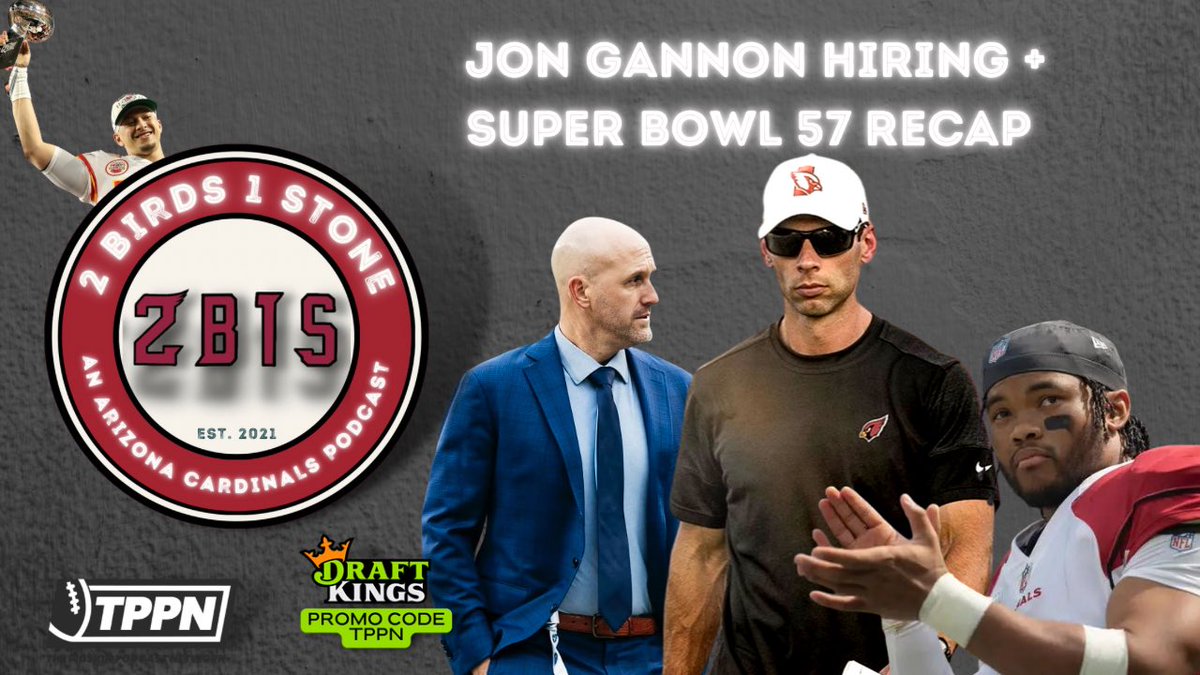 2Birds1StonePod's tweet photo. We’ve got a head coach! Second episode of the off-season, we discuss:

- The Jon Gannon hire 
- Kyler in the building 
- Possible OC pairings 
- Super Bowl 57
- How dumb it is to act like a hire is good/bad in February 

Check it out below 👇 https://t.co/XzrvdYcwPa