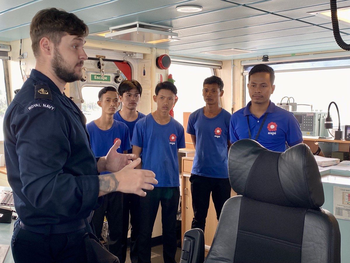 MLopTapang's tweet photo. What a fun and exciting experience for some of our Sandan students who were invited to board and learn about a visiting UK vessel called the @HMS_Spey. Thanks to @DomWUK and @marcjulio for making this happen. @ukincambodia @RoyalNavy https://t.co/7kqdwMjOOj