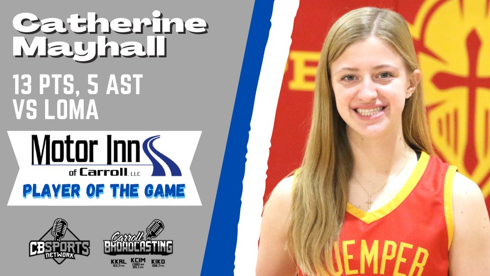 jeff blankman (@huskerblankman) on Twitter photo Congratulations to Catherine Mayhall of Kuemper on being named our Motor Inn Player of the Game against LoMa. Mayhall n the Knights had to battle all game long, but they got the job done winning 51-45.
She became the All-Time Leading Scorer At Kuemper in the Process!
<a href="/CMayhall23/">Catherine Mayhall</a> Congratulations to Catherine Mayhall of Kuemper on being named our Motor Inn Player of the Game against LoMa. Mayhall n the Knights had to battle all game long, but they got the job done winning 51-45.
She became the All-Time Leading Scorer At Kuemper in the Process!
<a href="/CMayhall23/">Catherine Mayhall</a>