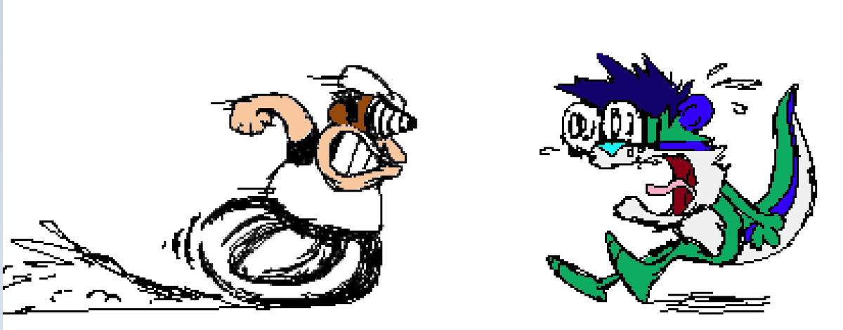 smoshiiba's tweet photo. Pizza Tower doodle of me about to be run over by Peppino https://t.co/QTFwaFagnM