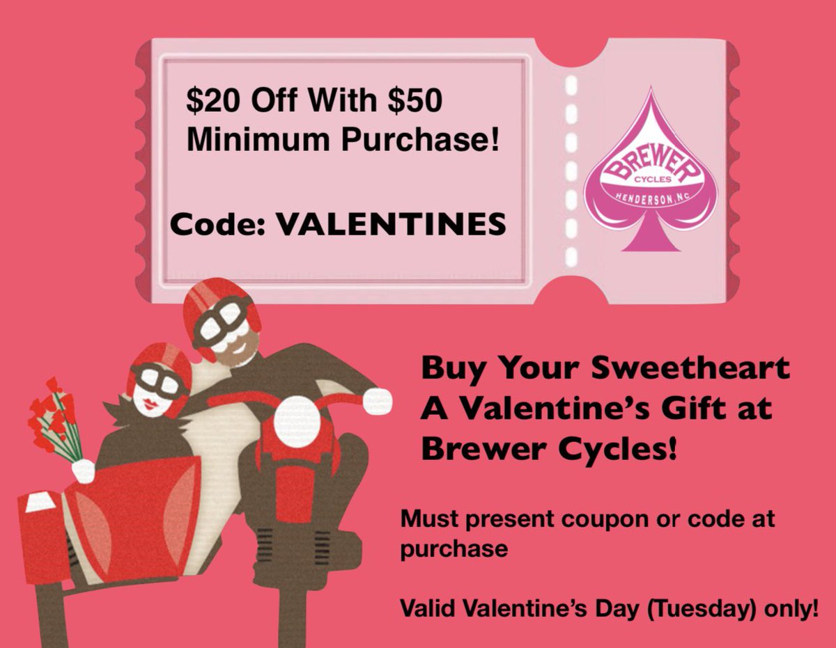 BrewerCyclesInc's tweet photo. Tuesday only! 
♠️💘

#brewercycles #hendersonnc #NorthCarolina #ValentinesDay2023 https://t.co/6HdRyl9cpE