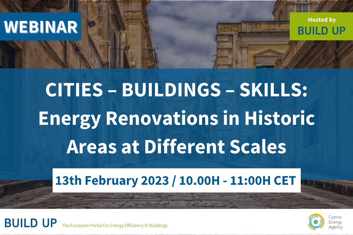 CyEnergyAgency's tweet photo. ❗Last call to register to our webinar on “Cities - Buildings - Skills: Energy Renovations in Historic Areas at Different Scales”, which will be held online today, at 10 am CET. 👉 https://t.co/ZDxjk9GkYK
The webinar will also be livestreamed via https://t.co/XzLCSlXFfF https://t.co/76Iin52R9v