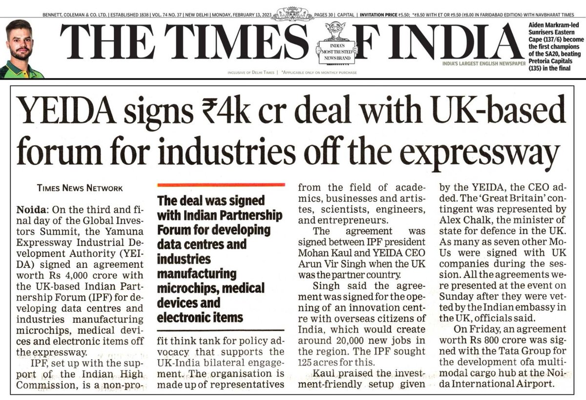 #NewsUpdate 

The recent news of the 4k Cr deal between #YEIDA and a UK-based forum aims for upliftment by bringing in the industrial developments on #YamunaExpressway!!

#TheTimesOfIndia #NoidaInternationalAirport #JewarInternatinalAirport #Gaurs #Gaursons #GaursonsIndia