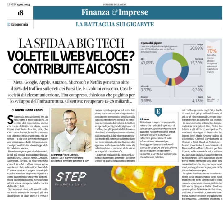 viciocort's tweet photo. In Italia, dal 2010 al 2021, gli investimenti per la rete hanno raggiunto i 79 miliardi di euro. Gli OTT americani generano oltre il 55% del traffico sulle reti dei Paesi UE con volumi in crescita. Cosi le Telco chiedono che paghino per lo sviluppo dell'infrastruttura. @Corriere https://t.co/hXVc4suu1b