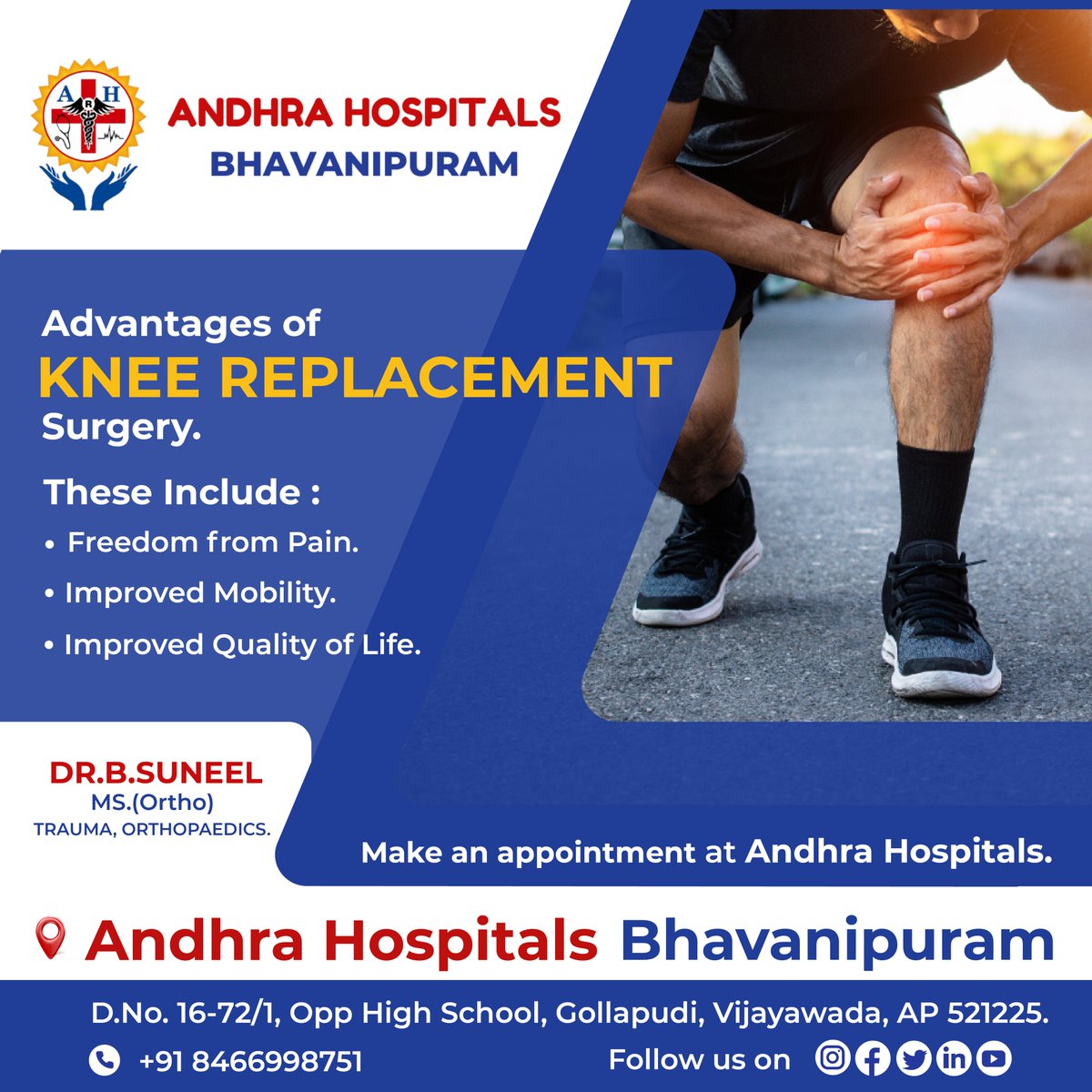 HospitalAndhra's tweet photo. Knee problems are worst in disturbing our daily life/activities 
Don't suffer long with this issue, advanced treatment is at your place

#AndhraHospitalBhavanipuram #andhrahospital #bhavanipuram #jointpains #kneepain #vijayawada #arthritis #Osteoarthritis #orthopedic https://t.co/qp7ArwEVps