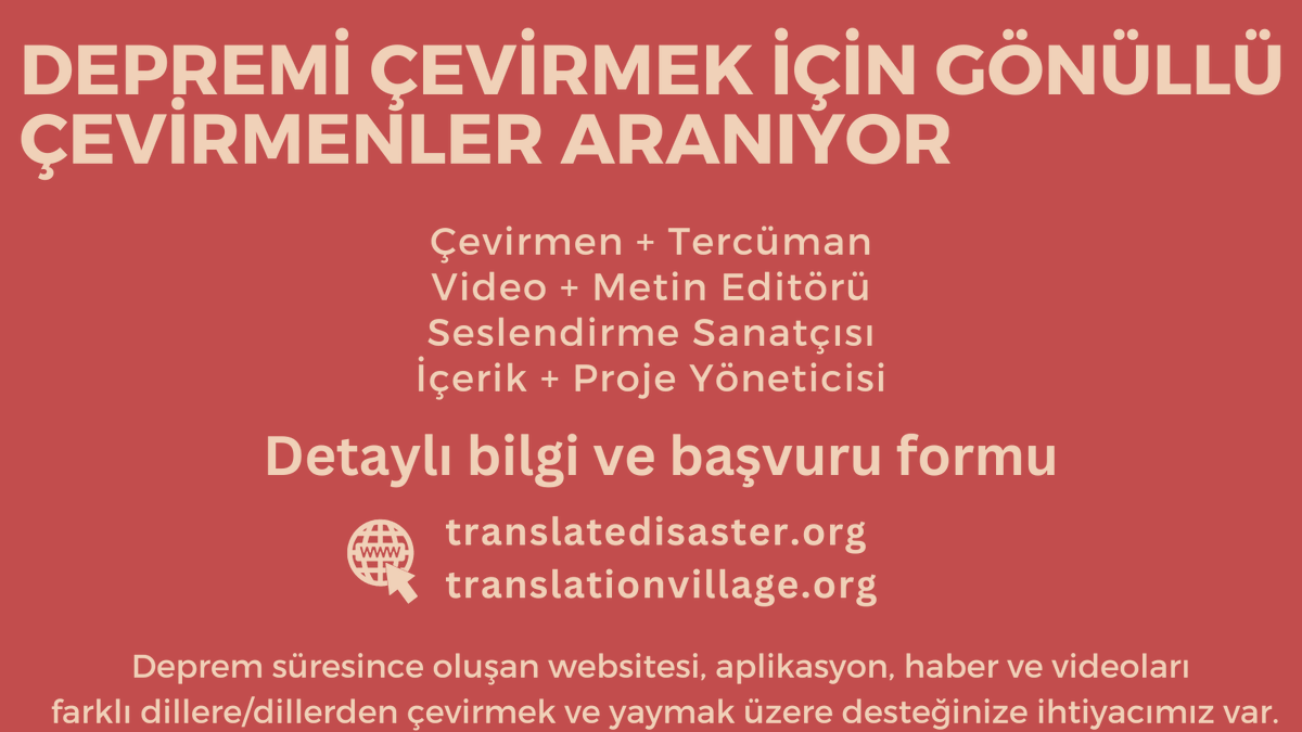cevirikoyu's tweet photo. Depremle ilgili websitesi, aplikasyon, haber & videoları çeviriyoruz @translatedisas1. Gönüllü çevirmen, editör, tercüman, video+metin editörü, seslendirme sanatçısı, içerik+proje yöneticisi aranıyor: https://t.co/RYWtGK9dXn
#translatedisaster #depremceviri #afetceviri https://t.co/IpGYuZkcNV