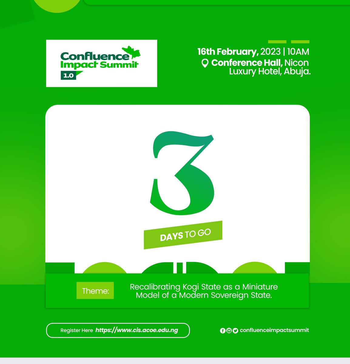 confluence_sumt's tweet photo. Are you ready??
We are 3 days away to the Confluence Impact Submit
Don’t you want to be among the gainers of this life impacting summit?
You wouldn’t want to be told
Visit 👉 https://t.co/QAVzMLjekc
#ConfluenceImpactSummit
#ConfluenceMatters
#KogiRising
#CIS2023 https://t.co/9ILB2dy6Ad