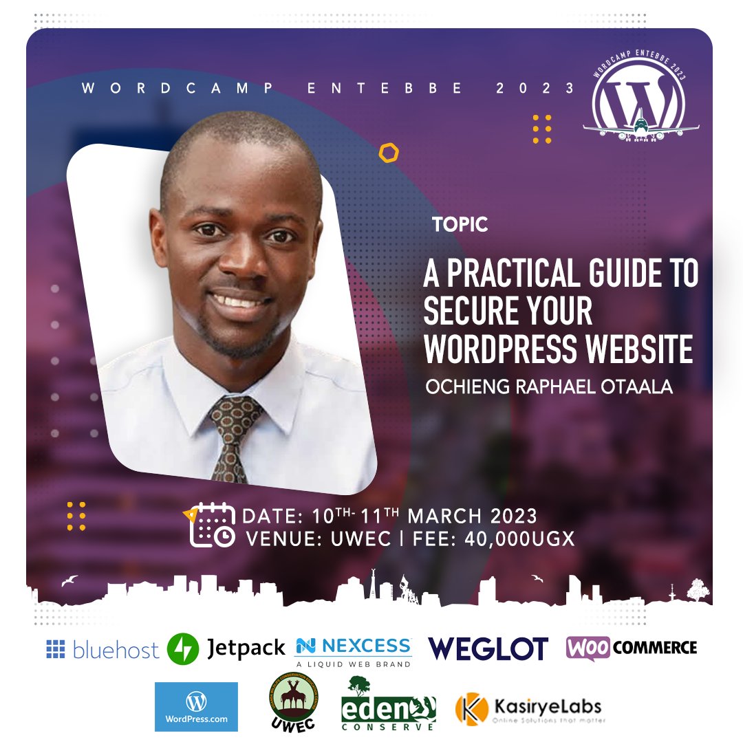 Want to protect your WordPress website from hackers and cyber threats? Join <a href="/otaala22/">Ochieng Raphael</a> at #WordcampEBBS for a practical guide on securing your website and your users' data! 
entebbe.wordcamp.org/2023/tickets/
#WordPressSecurity #CyberSecurity #WebsiteSecurity